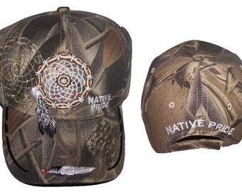 Dream Catcher & Feather Native Pride Baseball  Cap Embroidered  - Camo Color - Uni-Sex Style --FREE  USA Shipping-- (CapNp643C)