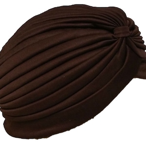 Women's Stretchy Turbans Head Chemo Pleated Hats - Solid  Brown Color - 1Pc *FREE  USA  Shipping*  (Turban1)