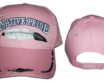 Feather Native Pride Baseball Caps Hats Embroidered Pink Color - "FREE  USA  Shipping*   (CapNp670P)