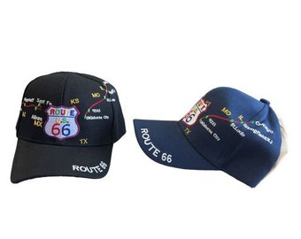 Hwy Map Route 66 Baseball Cap Embroidered  - Navy Color - Uni-Sex Style -- FREE  USA  Shipping -- (7508-145N)