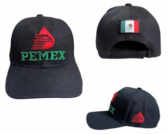 PEMEX Mexican  Baseball Cap Embroidered - Black Color - Uni-Sex Style -- FREE USA Shipping -- (CapMx300)