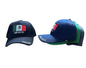 Gorras de béisbol bordadas con bandera mexicana de México - Solo color negro - Estilo Uni-Sex -- Envío GRATIS a EE. UU. -- (CapMx301)