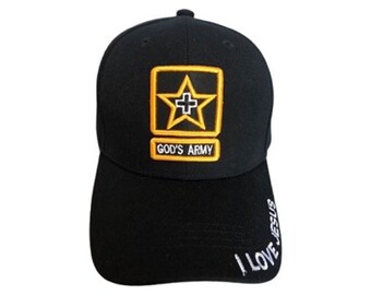 God's Army I Love Jesus Christian Baseball Caps - Black Color - Uni-Sex Style  - FREE  USA Shipping--  (CCap370B)