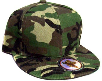Snap Back Flat Brim Baseball Caps - Green Camo Color - Uni-Sex Style  *FREE USA  Shipping"   (7506C2)
