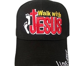 Walk With Jesus  Christian Baseball Cap Embroidered  - Black - Uni-Sex Style  - FREE  USA Shipping--  (CCap291B)