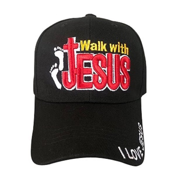 Walk With Jesus  Christian Baseball Cap Embroidered  - Black - Uni-Sex Style  - FREE  USA Shipping--  (CCap291B)