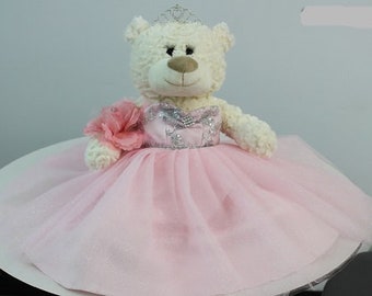 Quinceanera Plush  Teddy Bear - Size: 20 inches - Pink Color Dress --  FREE  USA Shipping -- (Quince-Bear1-Pink)