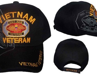 Vietnam Veteran Military Embroidered Baseball Caps Hats - Black Color - Uni-Sex Style  *Free  USA  Shipping*   (7506V69)