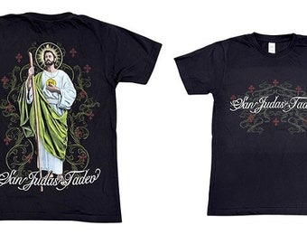 San Judas Tadeo  T-Shirt Mexican T- Shirt - Screen Printed Front & Back - Men's Size. Uni-Sex Style -- FREE USA Shipping -- (CatTs310B)