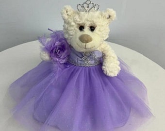 Quinceanera Plush  Teddy Bear - Size: 12 inches - Lavender Color Dress  --  FREE  USA Shipping -- (Quince-Bear5-Lavende)