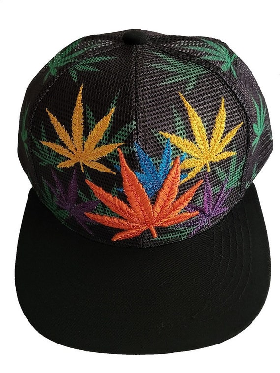 Premium Marijuana Snap Back Trucker Baseball Caps Colorful Leaves Uni-sex  Style FREE USA Shipping75050w311 