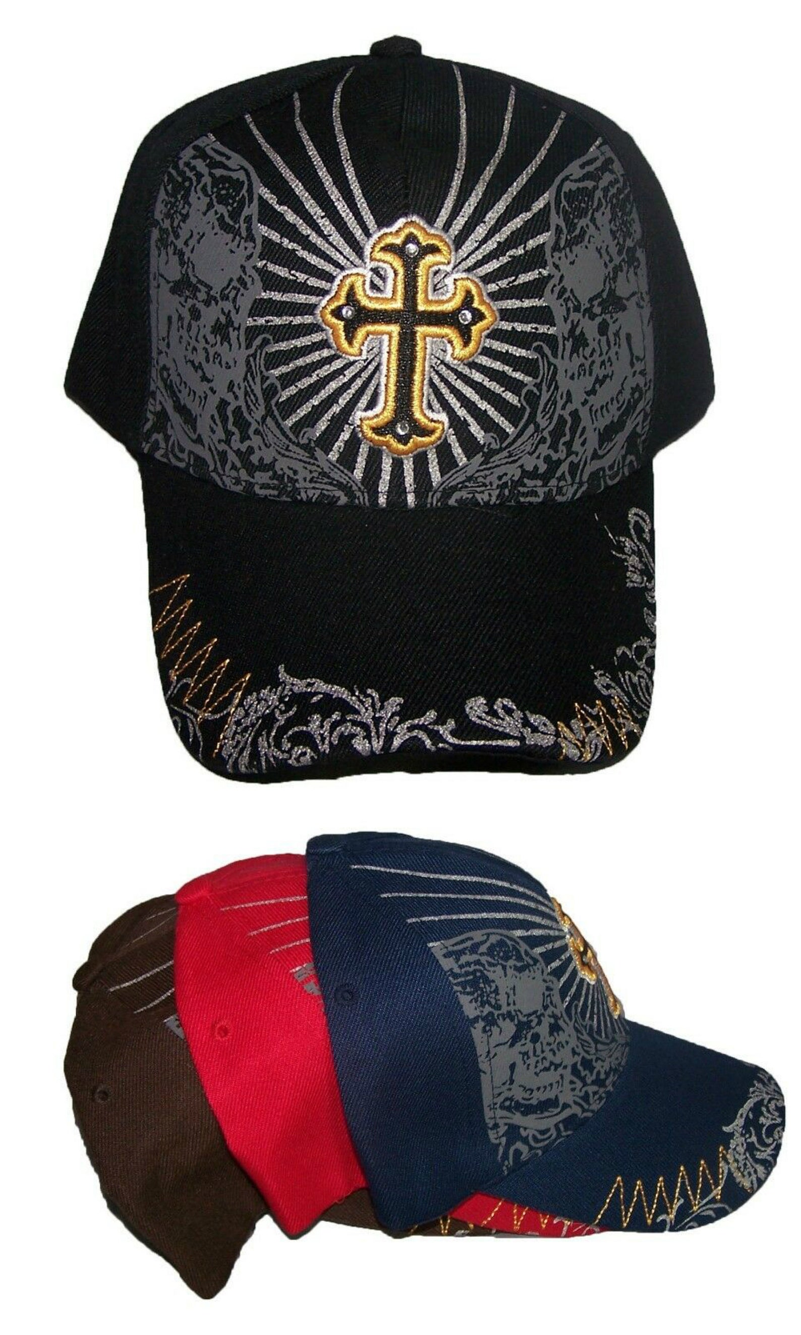 Cross Christian Catholic Baseball Caps Hats With Rhinestones Etsy