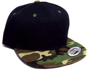 Snapback Flat Brim Baseball Caps - Black & Camo Colors  Combo  - Uni-Sex Style *FREE  USA  Shipping*   (7506C5)