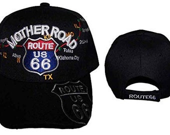 Route 66  Baseball Caps - The Mother Road Map Embroidered  - Black Color - Uni-Sex Style -- FREE  USA Shipping -- (7508CV)