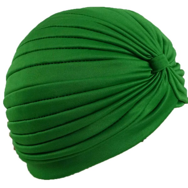 Women's Stretchy Turbans Head Chemo Pleated Hats - Solid Colors - Green Color - 1Pc  *FREE  USA  Shipping*  (Turban1)