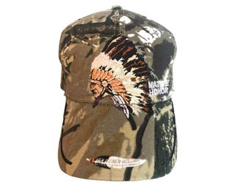 Indian Chief With Head Dress Native Pride Baseball Cap - Camo Color - Uni-Sex Style --FREE  USA Shipping-- (CapNp646C)