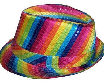 Fedora Trilby Hats For Adults - Rainbow Colors - Uni-Sex Style -- Free USA Shipping -- (FedHat91)