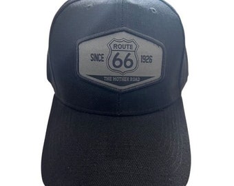 Route 66  Baseball Cap With Grey Leather Patch - Black Color - Uni-Sex Style -- FREE  USA  Shipping -- (7508-143G)