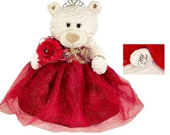 Quinceanera  Plush Teddy Bear - Size: 20 inches - Burgundy Color Dress --  FREE  USA Shipping -- (Quince-Bear1-Burgundy)