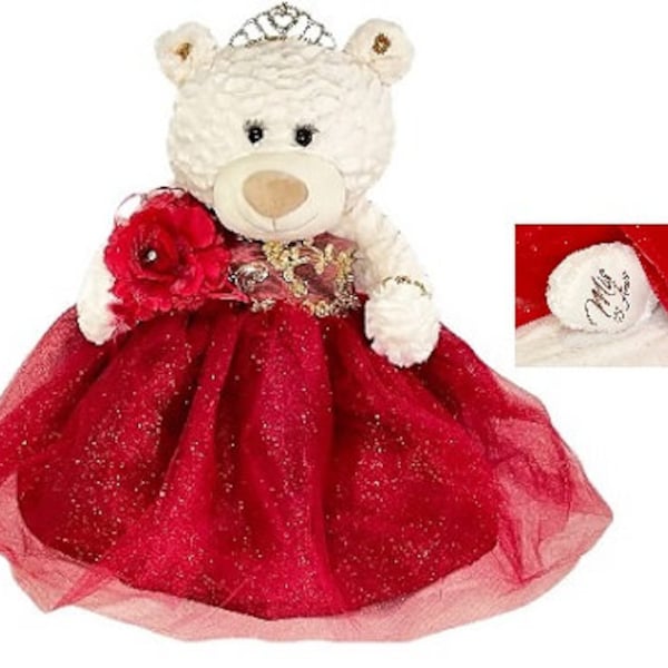 Quinceanera  Plush Teddy Bear - Size: 20 inches - Burgundy Color Dress --  FREE  USA Shipping -- (Quince-Bear1-Burgundy)