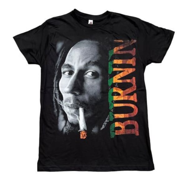 Bob Marley - Burning T-Shirt  Screen Printed - Black Color Men's Sizes - Uni-Sex Style -- FREE USA Shipping -- (RrTs32)