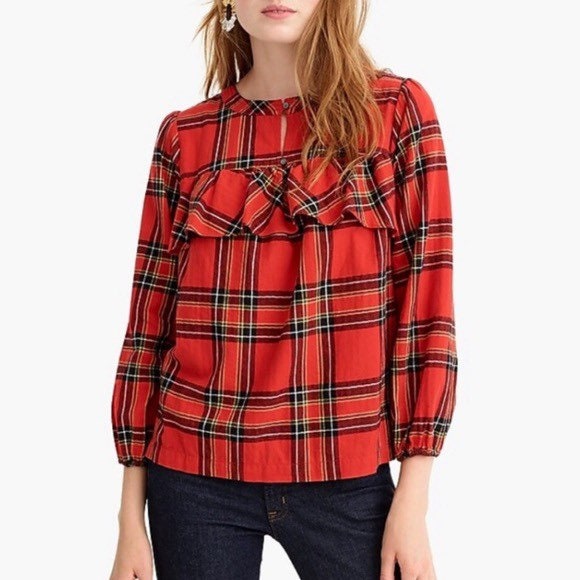 Tartan J Crew Flannel Shirt Womens Curvy Slim Stretch Perfect