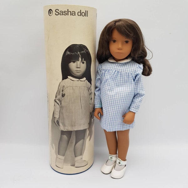 Vintage Sasha Doll - Sasha Brunette Gingham with Tag, Tube and Original Clothing 1970s Trendon