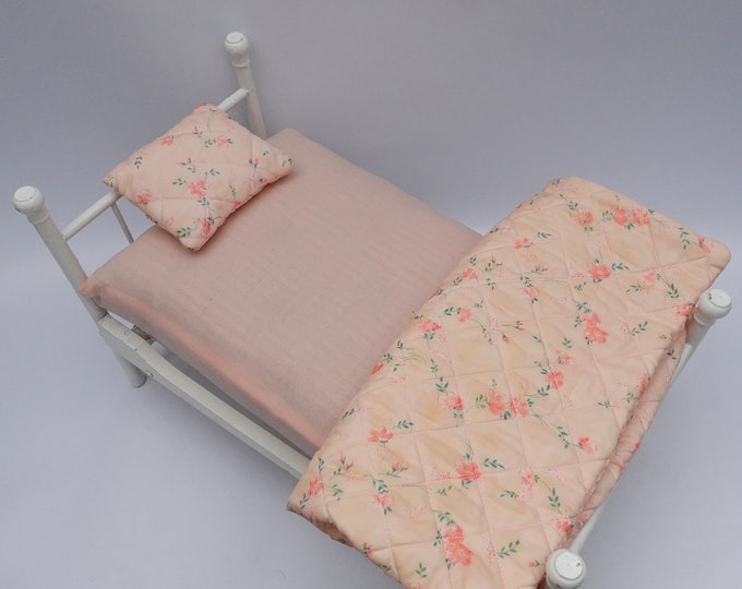 Vintage White Foldable Frame Wooden Doll Bed Original Mattress