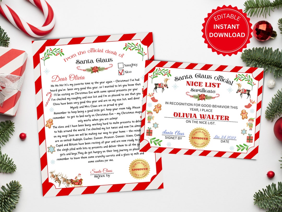 Editable Christmas Gift Letter to Santa and Nice List - Etsy