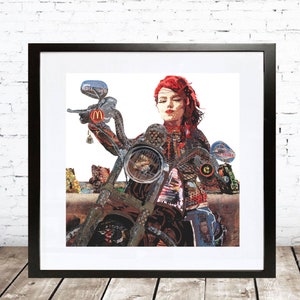 I Am American - Art Print - Badass Chick on Motorbike - Harley Davidson Artwork