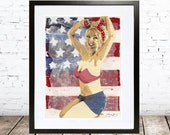 Betty Pin-up Artwork - Print with Attitude - American Proud - Pin-up in Corset - Sexy Wall Art