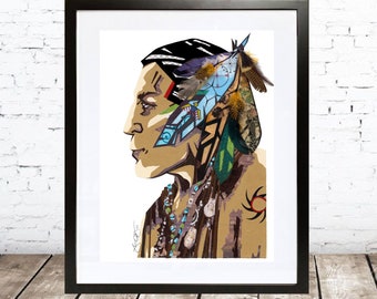 Fighting Sioux Art Print - Football Art - North Dakota Fan Art - College Football - Team Pride - Sioux American Indian Art