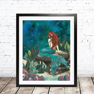 Under The Sea - Mermaid Art Print - Mixed Media Mermaid Artwork - Beëindigde serie