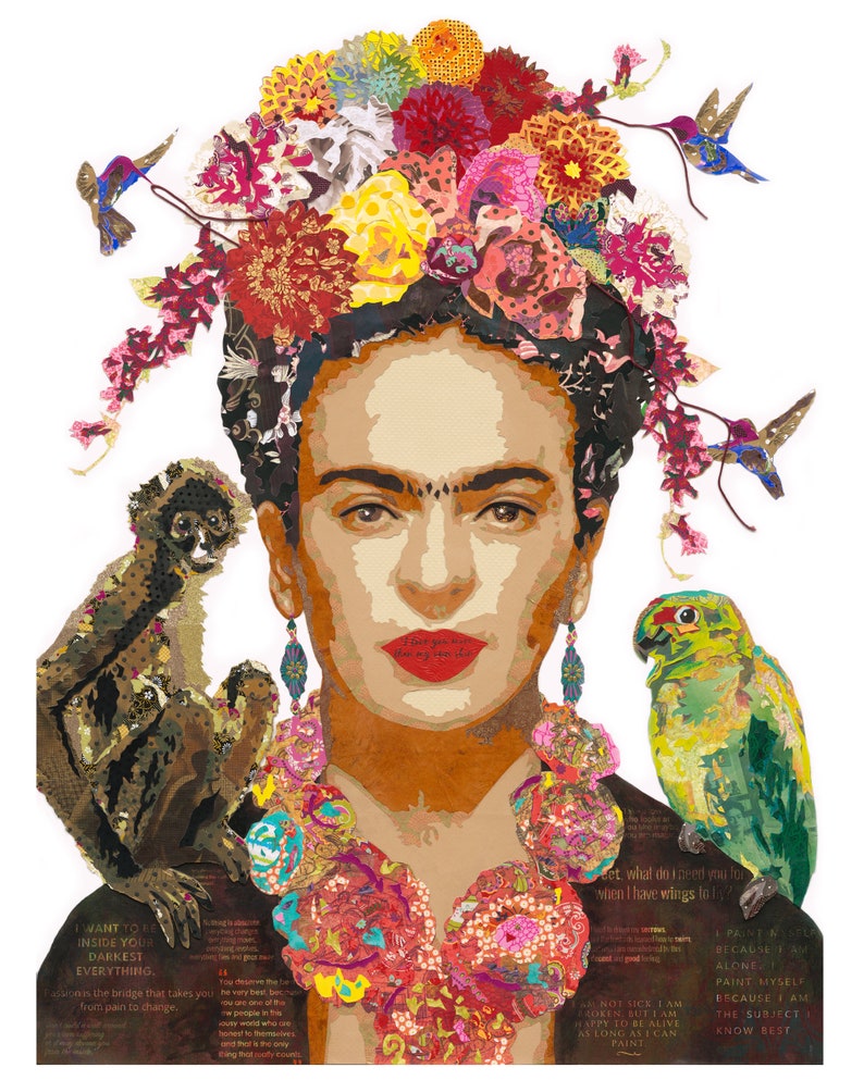 Frida Portrait Frida Kahlo Art Print Frida and Animals | Etsy