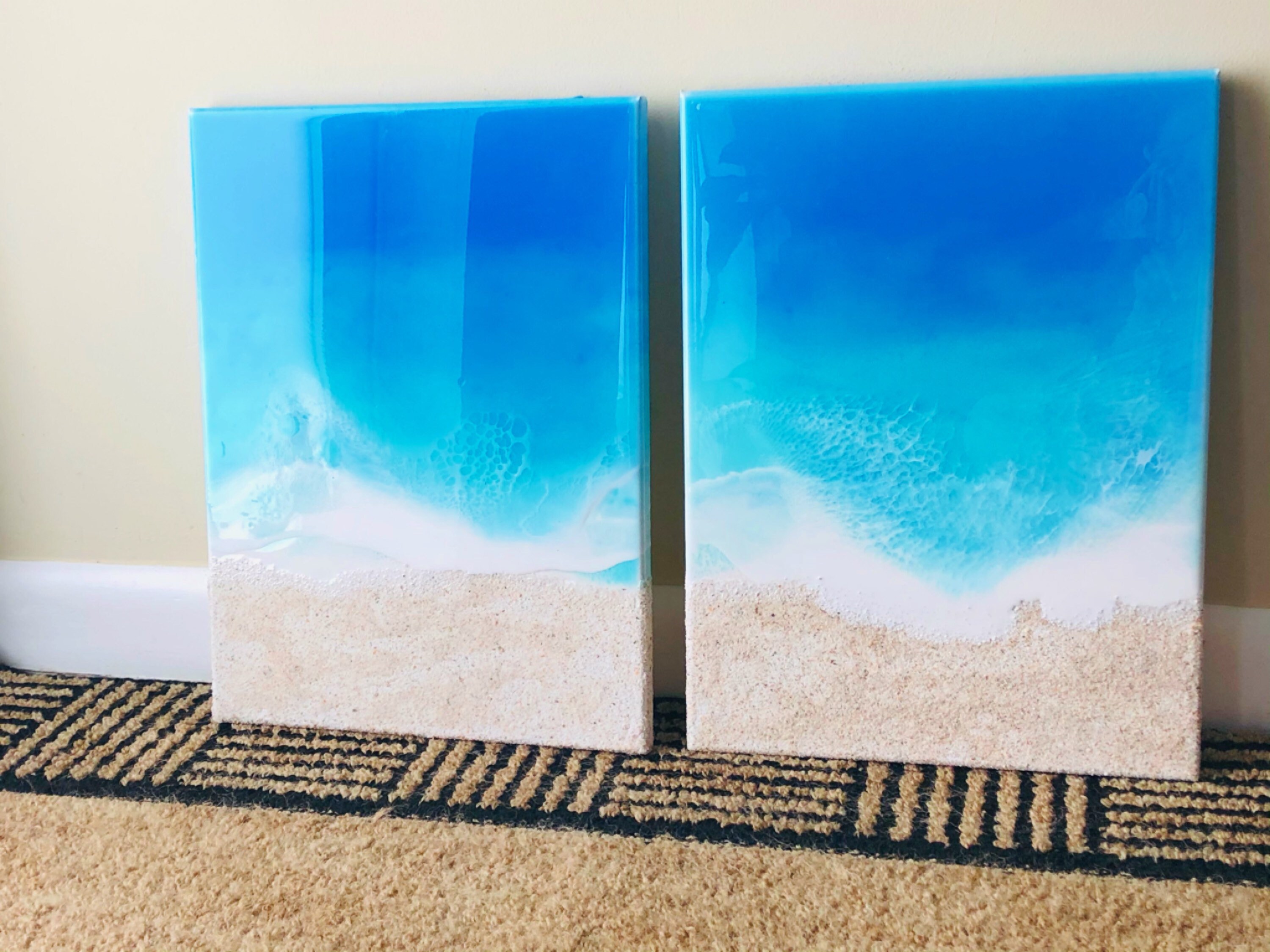 Resin tropical beach set of two 16x12 Canvas art beach Etsy