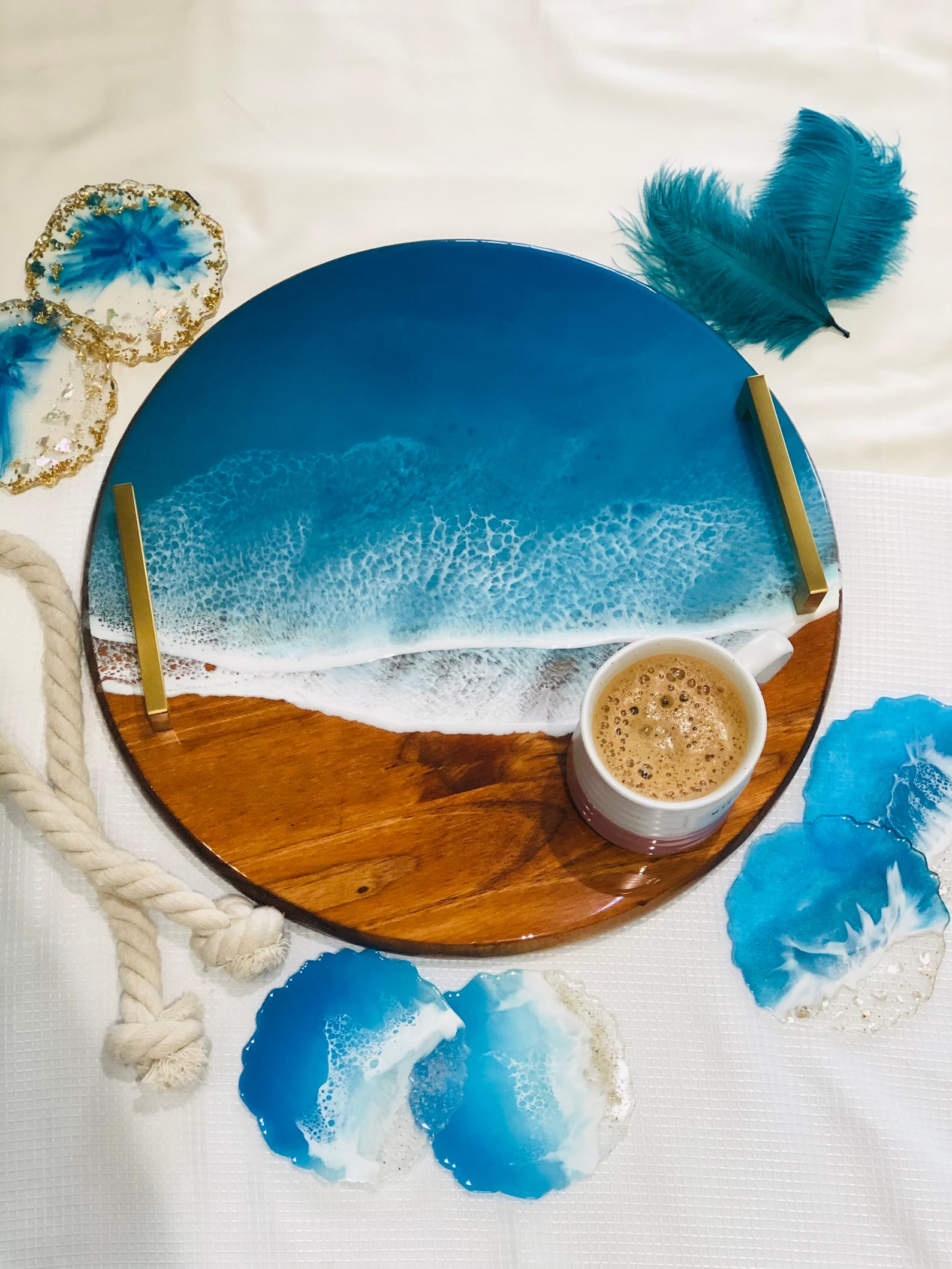 Round resin beach board charcuterie wood board ocean resin Etsy