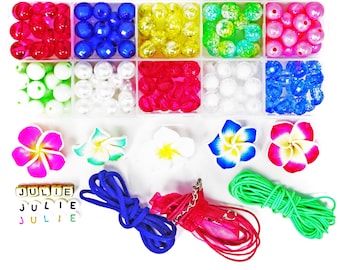 Flower Power Girls Personalized Bead DIY Gift Craft Kit for Necklaces and Bracelets with Radiant Rainbow Kawaii Colors and Charms!