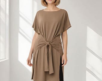 Slouchy Knot Tie Tunic | Modal French Terry, Custom Length | Handmade in Los Angeles
