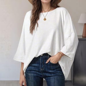 オーバーサイズ モダール フレンチテリー Tシャツ – ドルマンスリーブ、カスタム丈、ロサンゼルス製ハンドメイド