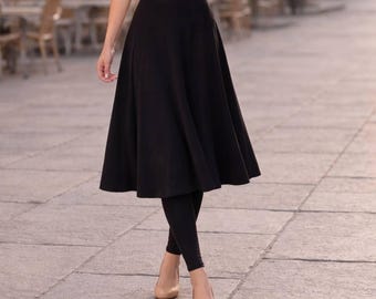 Custom A-Line Skirted Leggings: Handmade Knit Midi Skirt Pants - Plus Size Available
