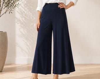 Pantaloni a gamba larga alla caviglia: pantaloni su misura per taglie petite, alte e plus size, adatti alla gravidanza.