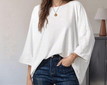 Oversized Modal French Terry Tee – Dolman Sleeve, Custom Length, Handmade LA