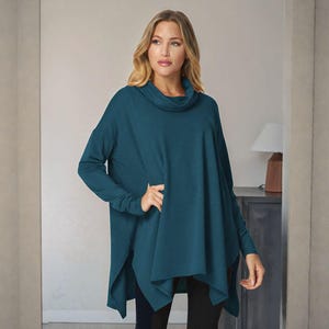 Oversized Turtle Neck Viscose Modal Tunic Top - Custom Length, Plus Size, Petite, Tall, Handmade