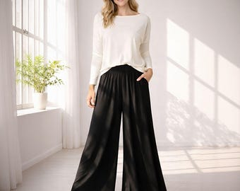 Wide Leg Palazzo Pants with Pockets | Custom Inseam | Handmade in Los Angeles