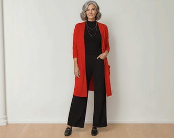 Handmade Knee Length Slouchy Cardigan with Pockets - Custom Fit for Petite and Tall