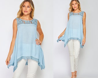 Washed Modal Hanky Hem Tunic with Lace