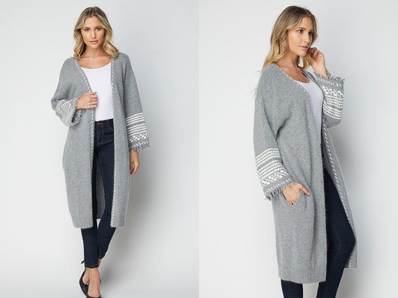 Long grey sweater duster sale