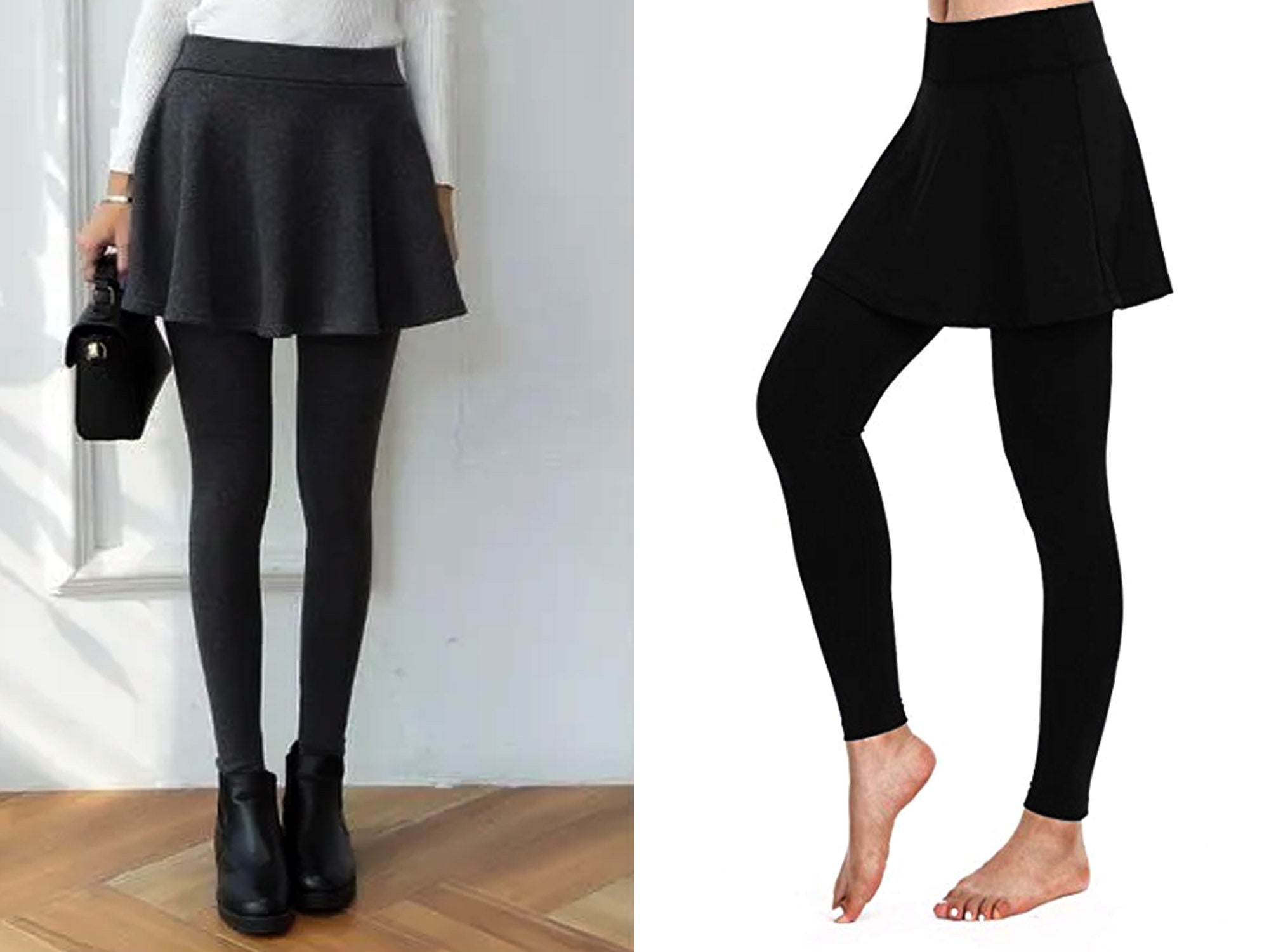 Black Leggings with Skirt, Fitted Stretch Pants, Yoga Pants with Attached  Skirt, Athleisure, Burke Skirted Leggings, Marcella - MP1868