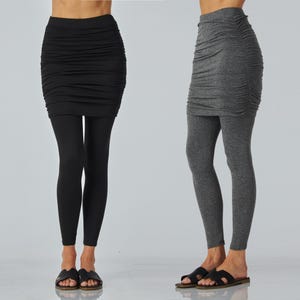 Custom Fit Ruched Skirted Leggings, Leggings with Shirred Skirt Attached, Skirt overlay, Shirt Extender, Skort, Yoga Skirted Leggings