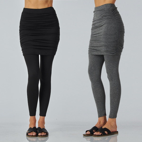 Custom Fit Ruched Skirted Leggings: Upcycled Fabric Yoga Skort - Handmade in USA